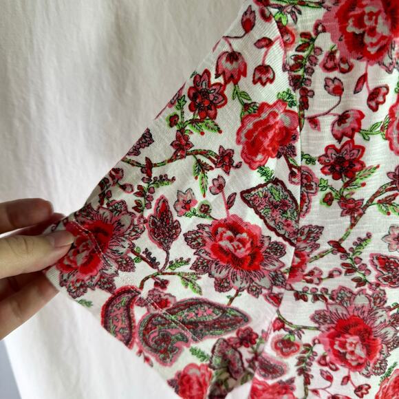 Philosophy Women's XL White 100% Pima Cotton S/S Floral Paisley V Neck Shirt - Picture 5 of 8